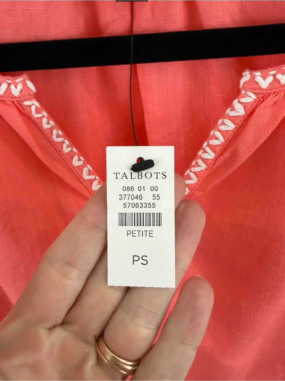 Talbots Linen Blend Shift Dress Size S Petite Palm Tree Embellished Coral NWT - Picture 14 of 14